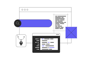 Wall Mural - web development, web design concept. developer brainstorming ui and ux designs for webpage user inte