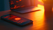 © wrstock - Modern Smartphone Displaying Data Code with Laptop and Warm Sunset Lighting