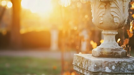 Aufkleber - Golden Light Shining Through Decorative Garden Urn in Autumn Setting : Generative AI
