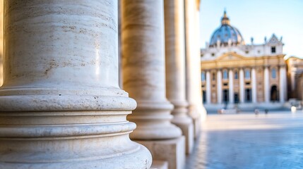Aufkleber - Beautiful Architectural Detail of Columns Leading to St. Peter's Basilica at Sunrise : Generative AI