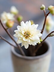 Poster - Elegant white flower arrangement in a rustic vase highlighting natural beauty and simplicity : Generative AI
