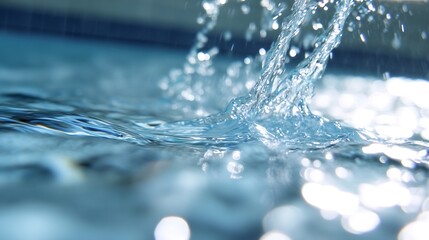 Poster - Captivating close up of water splashing and reflecting light in a beautiful fluid motion : Generative AI