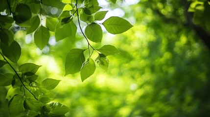 Wall Mural - Vibrant Green Leaves in Sunlit Forest Creating a Bright Natural Canopy Effect : Generative AI