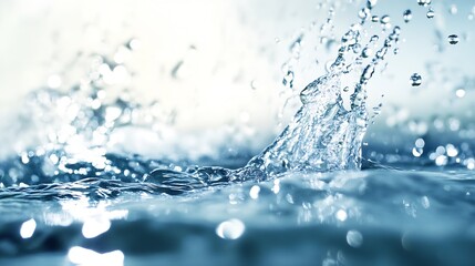 Fototapete - Closeup of splashing water droplets creating ripples in bright sunlight : Generative AI