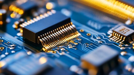 Leinwandbilder - Macro Close Up of Circuit Board with Integrated Chips and Electrical Components for Technology : Generative AI