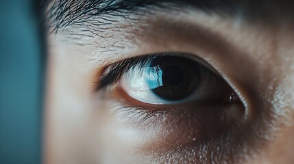 Poster - Extreme Close-up of Human Eye with Reflection Captured in Natural Light : Generative AI