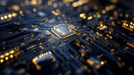 Poster - Close Up View of Complex Circuit Board with Lights and Modern Technology : Generative AI