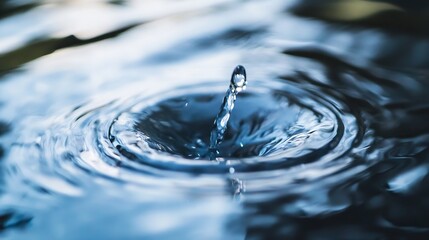 Poster - Elegant water droplet creating ripples in serene blue water surface : Generative AI