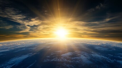 Aufkleber - Stunning Sunrise Over Earth Showcasing Vibrant Colors and Clouds from Space : Generative AI