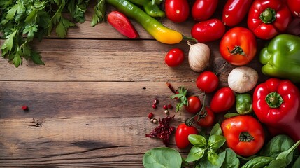 Poster - Vibrant Collection of Fresh Vegetables on a Rustic Wooden Table Displaying Color and Variety : Generative AI