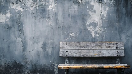 Poster - Old rustic wooden bench against a textured gray wall creating a minimal artistic atmosphere : Generative AI