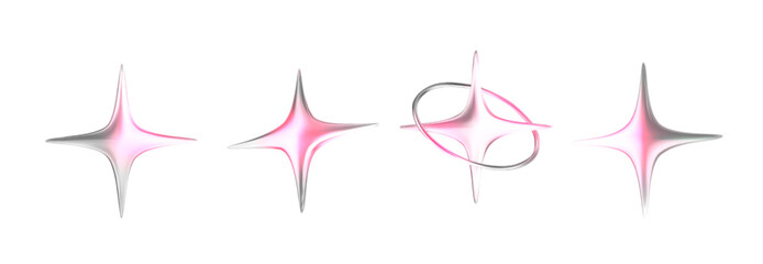 Wall Mural - 3d abstract chrome stars in metallic pink shades. vector illustration