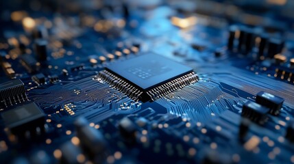 Fototapete - Detailed close up of a modern computer chip showcasing intricate details and advanced technology features : Generative AI