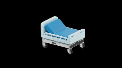 3d hospital bed icon alpha channel transparent background looping animation video with the same duration. 3d render.