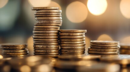 Aufkleber - Closeup view of stacked coins reflecting financial growth and investment opportunities : Generative AI