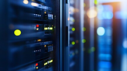 Leinwandbilder - Hightech server room with illuminated servers and data storage equipment showcasing modern technology in a digital environment : Generative AI