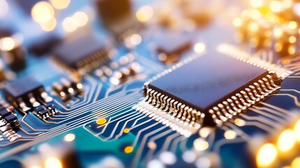 Poster - Close up of a microprocessor circuit board with technology and electronics detail : Generative AI