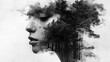 © Vader Stocker - Monochrome Portrait of a Woman with Overlayed Forest Image