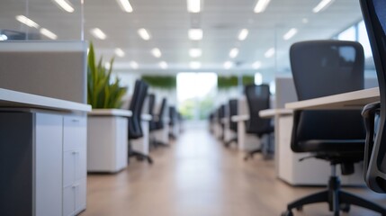 Leinwandbilder - Modern office workspace featuring desks and ergonomic chairs set with plants and natural light shining through : Generative AI