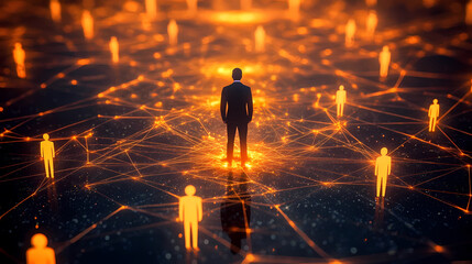 Man in Suit Surrounded by Glowing Network