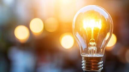 Aufkleber - CloseUp Shot of Glowing Light Bulb with Warm Radiance and Blurred Background : Generative AI
