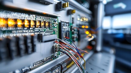 Poster - Close up photograph showcasing the intricate wiring and electronic components on a breadboard highlighting the complexity and precision of electrical engineering and electronic circuit design