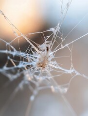 Poster - Intricate closeup of a spider web capturing light with delicate details : Generative AI