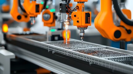 Aufkleber - Close up view of a die casting machine injecting molten metal into a metal mold as part of an automated industrial manufacturing process