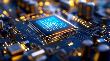 Aufkleber - Close Up of Computer Processor with Neon Lights and Digital Circuitry : Generative AI