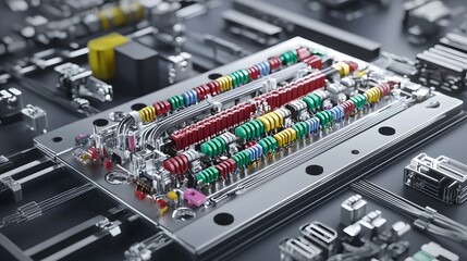 Leinwandbilder - Close up view of a neatly organized wiring harness with labeled connectors showcasing a meticulously designed system for efficient and streamlined assembly of electronic or mechanical equipment
