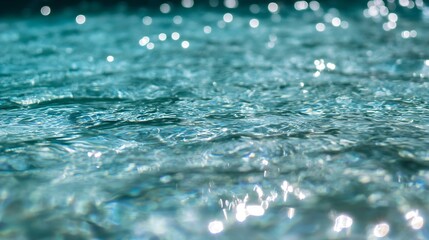Poster - Glistening Turquoise Water Surface with Gentle Bokeh Effect and Sparkling Reflections : Generative AI