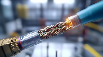 Aufkleber - Close up View of Twisted Electrical Wires Being Soldered and Insulated with Heat Shrink Tubing Depicting the Process of Repairing or Connecting Electronic Components