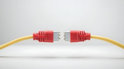 Leinwandbilder - Close up view of two electrical wires joined together securely using a red butt connector tool  The connector provides a reliable and durable connection for electrical wiring cables and circuits