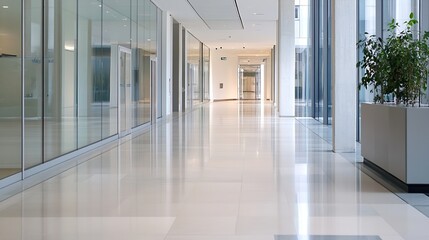 Leinwandbilder - Bright and Modern Office Corridor Featuring Glass Walls and Natural Light for Professional Atmosphere : Generative AI
