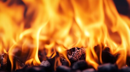 Leinwandbilder - Intense flames dancing in the dark showcasing the vibrant colors and energy of fire for dramatic effect : Generative AI