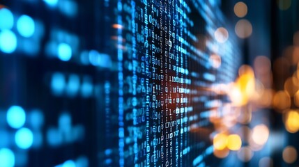 Aufkleber - Abstract digital background featuring glowing binary code in vibrant blue tones symbolizing technology and data : Generative AI