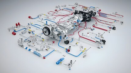 Leinwandbilder - Detailed view of a complex wiring harness with labeled connectors showcasing the organized and systematic assembly process for various electronic or mechanical systems