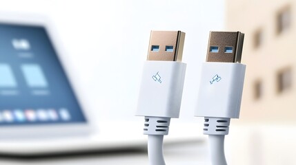 Poster - Detailed view of a USB cable being carefully repaired and reconnected highlighting the process of restoring digital connectivity and power transmission for various electronic devices and computers