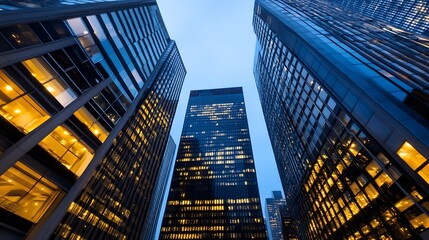 Aufkleber - Beautiful view of illuminated skyscrapers and modern buildings against twilight sky : Generative AI