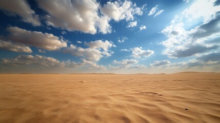 Aufkleber - Expansive desert landscape featuring golden sand dunes under a dramatic sky filled with clouds and sunlight : Generative AI