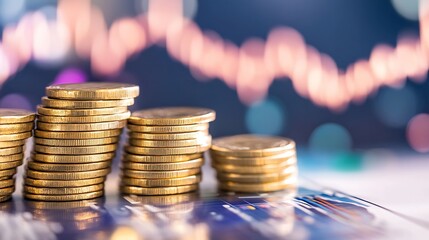 Aufkleber - Stacks of Coins on a Financial Chart with Colorful Bokeh for Investment Concept : Generative AI