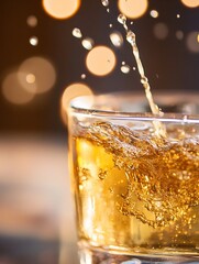 Leinwandbilder - Dynamic splash of golden liquid in glass creating stunning bokeh background effects : Generative AI