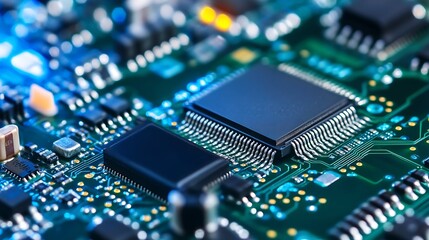 Leinwandbilder - Close Up View of Microchip on a Circuit Board with Advanced Technology : Generative AI