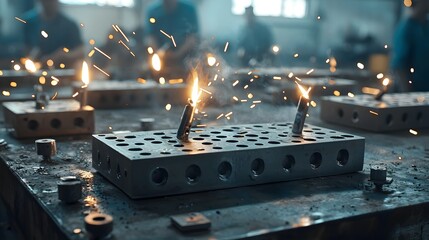 Aufkleber - Permanent metal molds used in an industrial manufacturing facility for the repeatable casting of various metal objects and components including steel aluminum brass and bronze