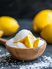 Poster - Delicious Lemon Slices with Sea Salt in Wooden Bowl for Food Photography : Generative AI