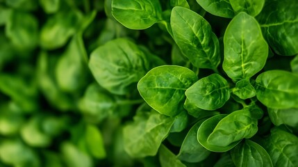 Poster - Vibrant closeup of fresh green spinach leaves with natural lighting in a lush garden : Generative AI