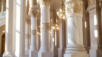 Aufkleber - Elegant architectural details of grand pillars illuminated by soft light inside a luxurious indoor space : Generative AI