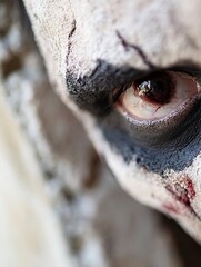 Poster - Intense closeup portrait featuring a striking eye surrounded by artistic face paint and texture : Generative AI