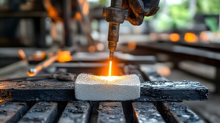 Leinwandbilder - photographic image depicting the lost foam casting process where foam patterns are replaced by molten metal to create highly detailed and precise metal components or objects