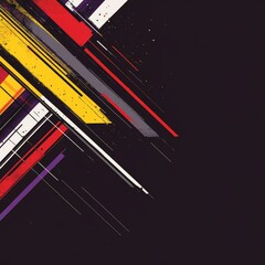 Aufkleber - Dynamic Abstract Art: Bold Diagonal Stripes and Splashes on Deep Black, a Modern Design with Energetic Color Play